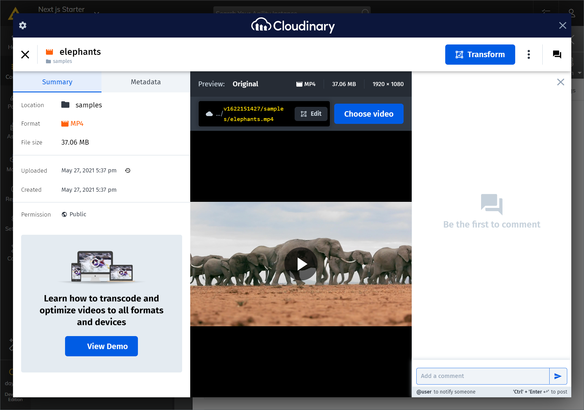 Cloudinary Video Select UI