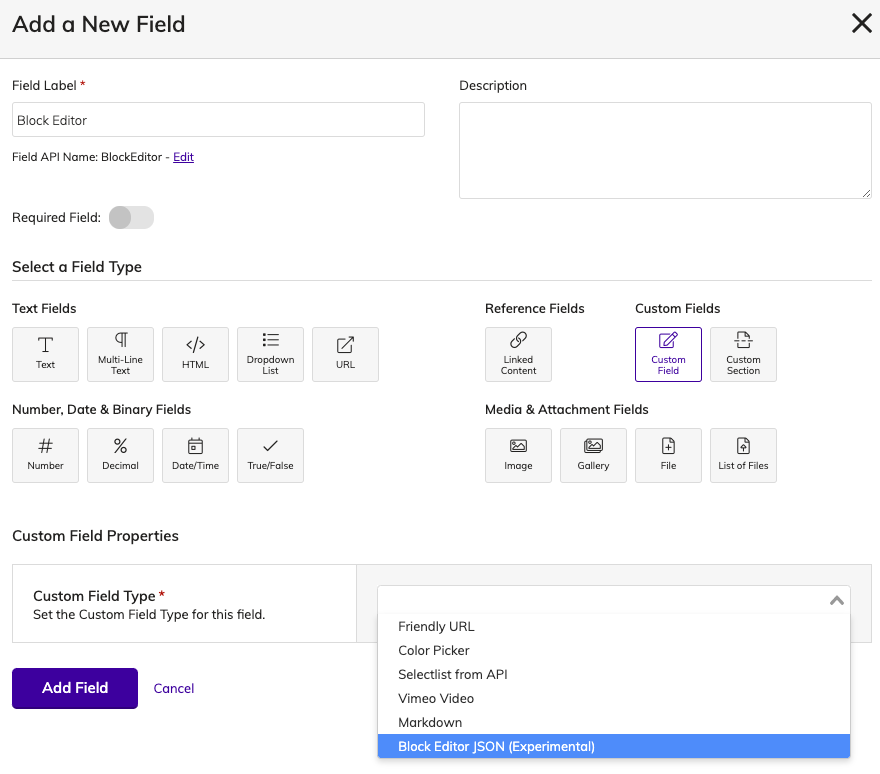 custom field options